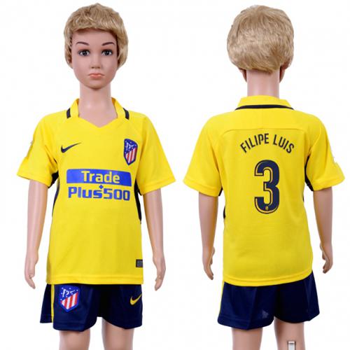 Atletico Madrid #3 Filipe Luis Away Kid Soccer Club Jersey